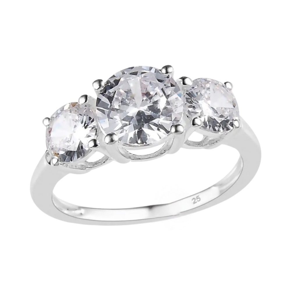3 Round Cut Diamond Cz Wedding 925 Sterling Silver Ring 3.50 Ctw.